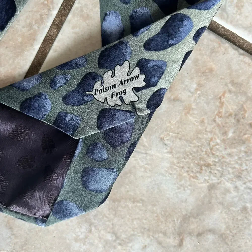Nature Conservancy Poison Arrow Frog Silk Tie Green Blue Frog Print Handmade